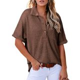 Blusa De Túnica Feminina Elegante Em Malha Waffle, Decote Em V, Café, Pequena
