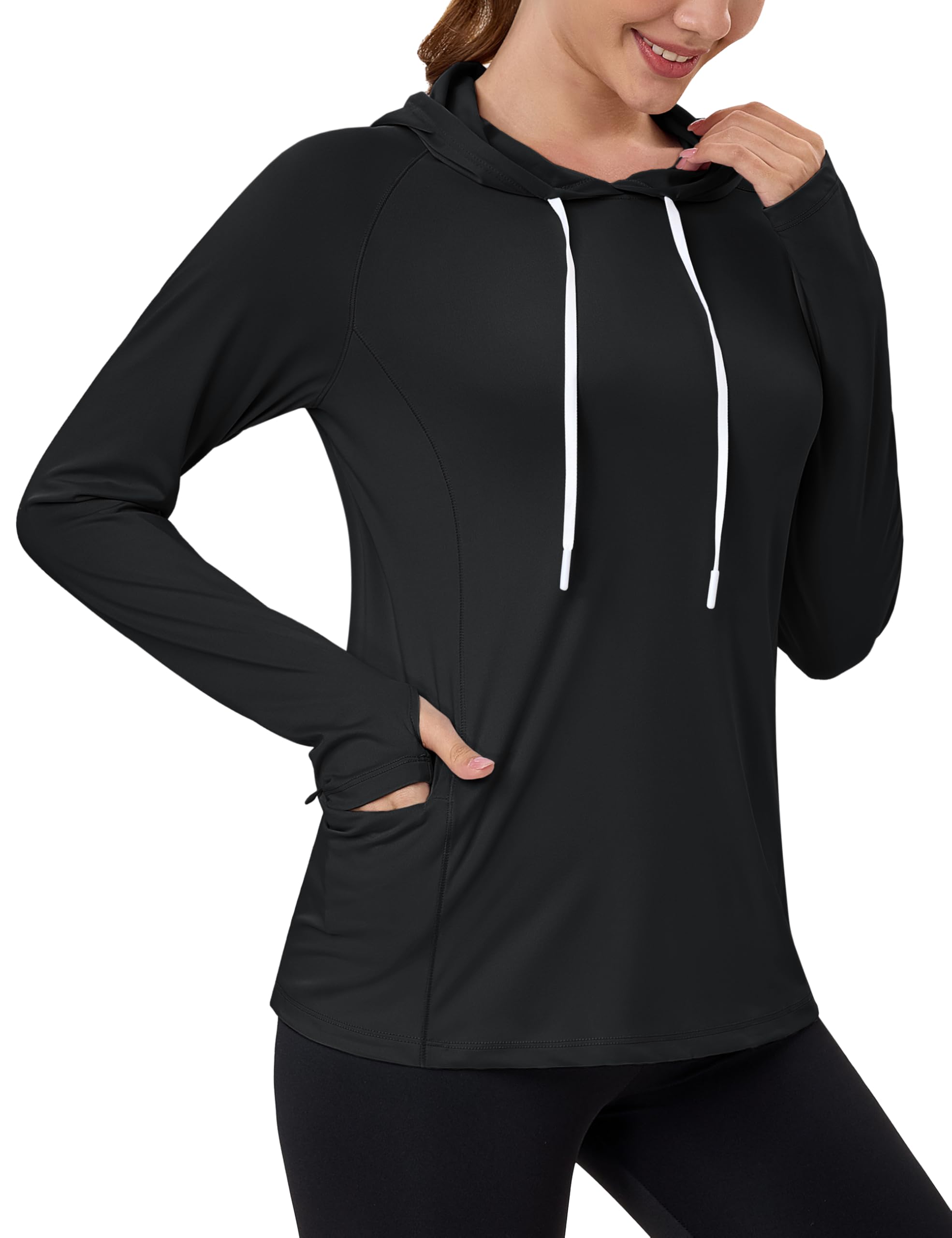 Camiseta Feminina Com Capuz, Pulôver, Rash Guard, Preta, Magcomsen