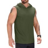 Camiseta Regata Masculina Com Capuz Upf 50+ Sem Mangas Verde Militar M