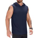 Camiseta Regata Masculina Com Capuz Upf 50+ Sem Mangas Azul Marinho L