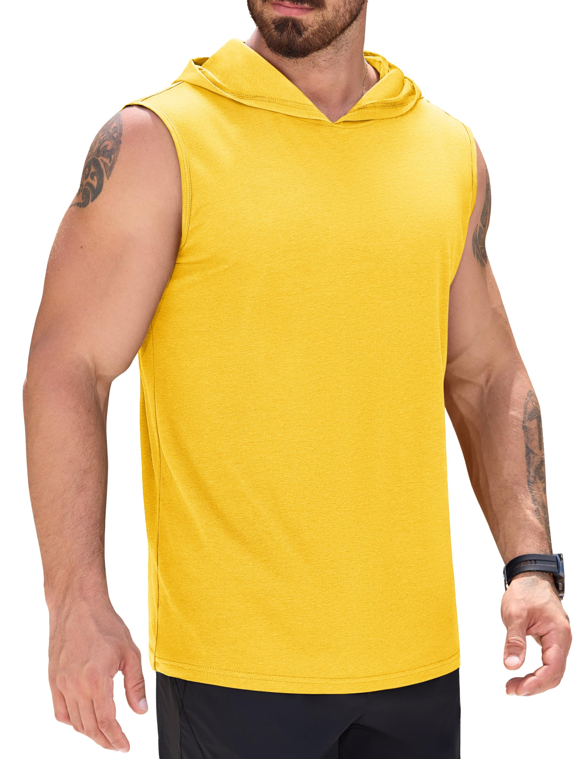 Camiseta Regata Masculina Com Capuz Upf 50+ Sem Mangas Amarela Xl