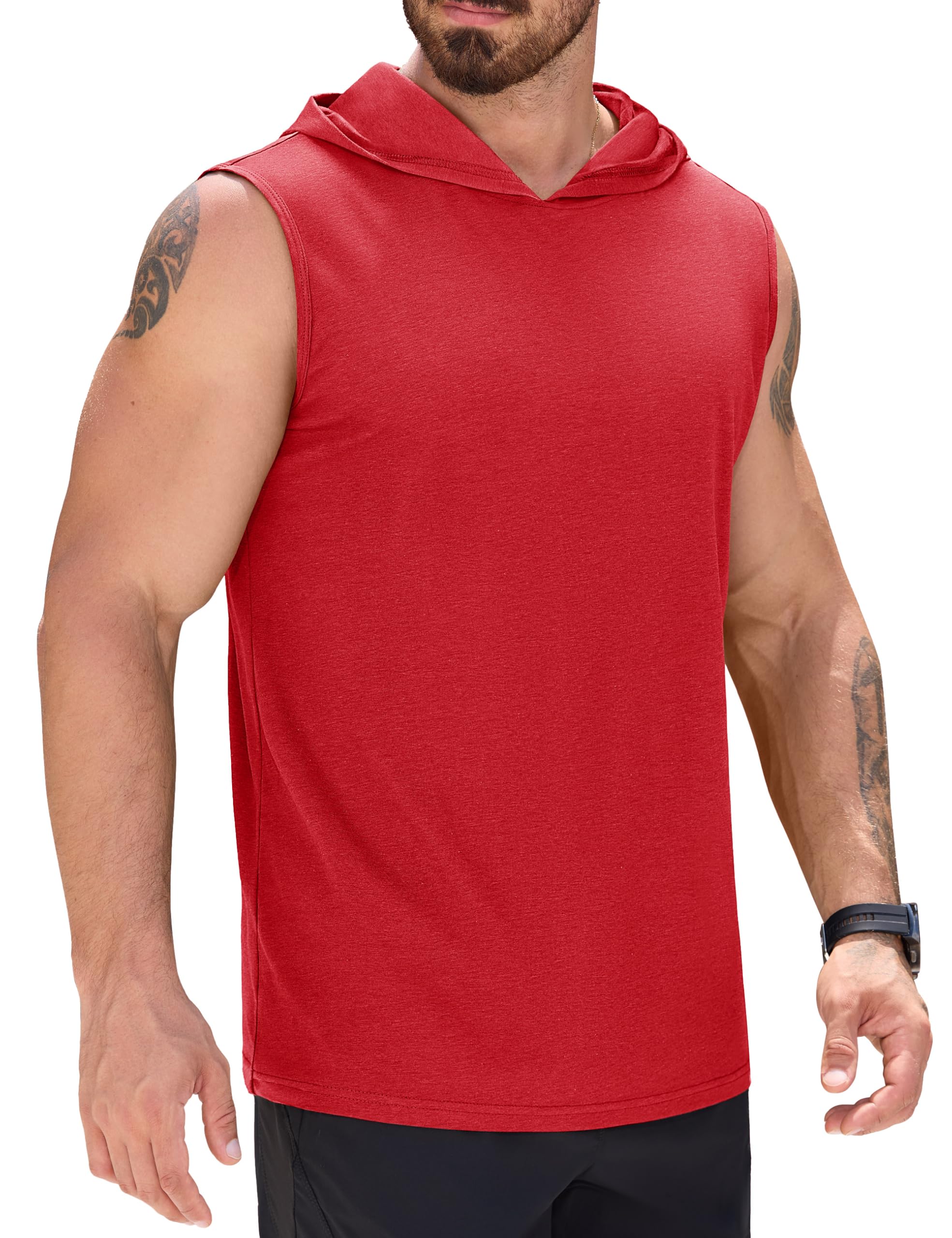 Camiseta Regata Masculina Com Capuz Upf 50+ Sem Mangas Tomato Red Xl
