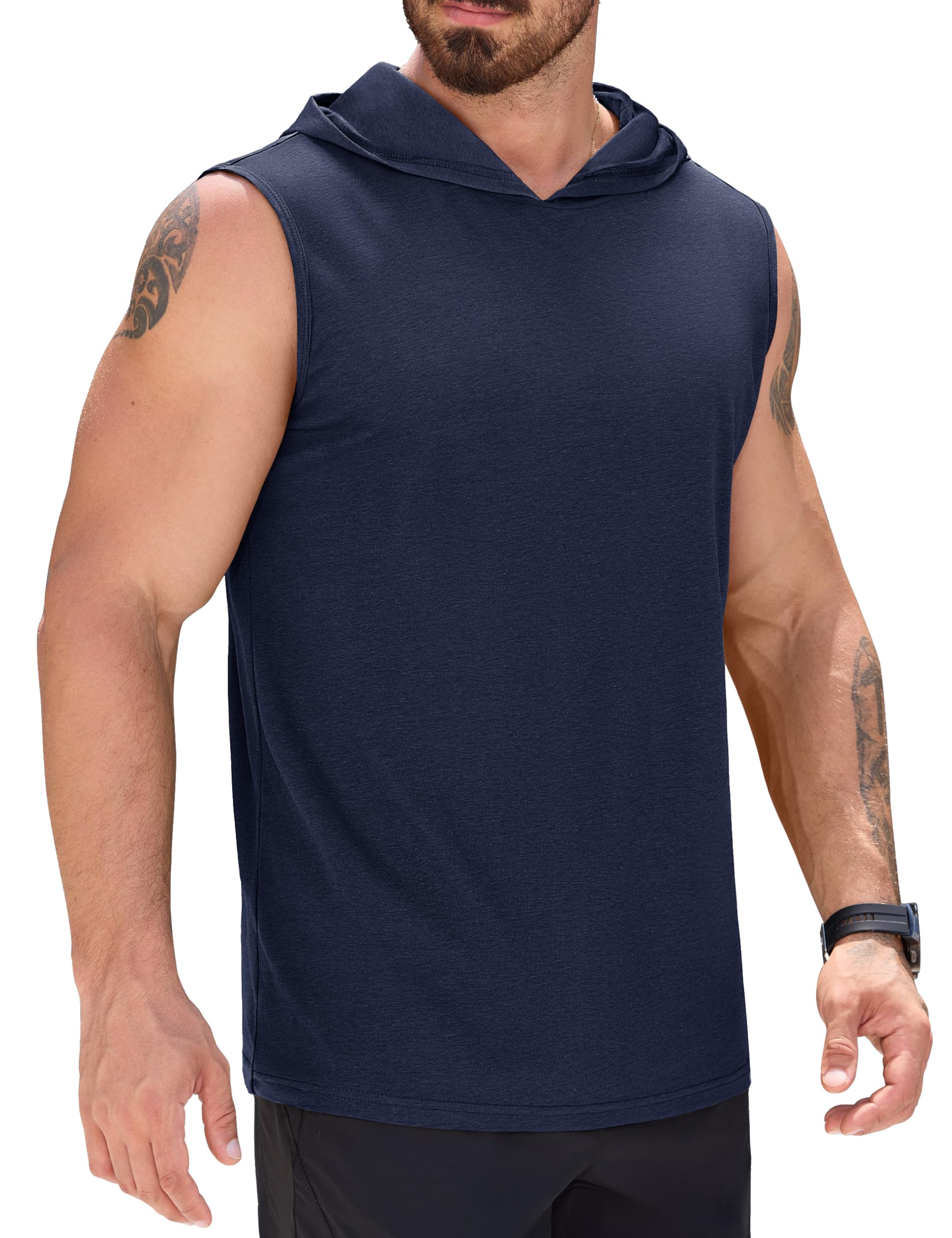 Camiseta Regata Masculina Com Capuz Upf 50+ Sem Mangas Navy Xl