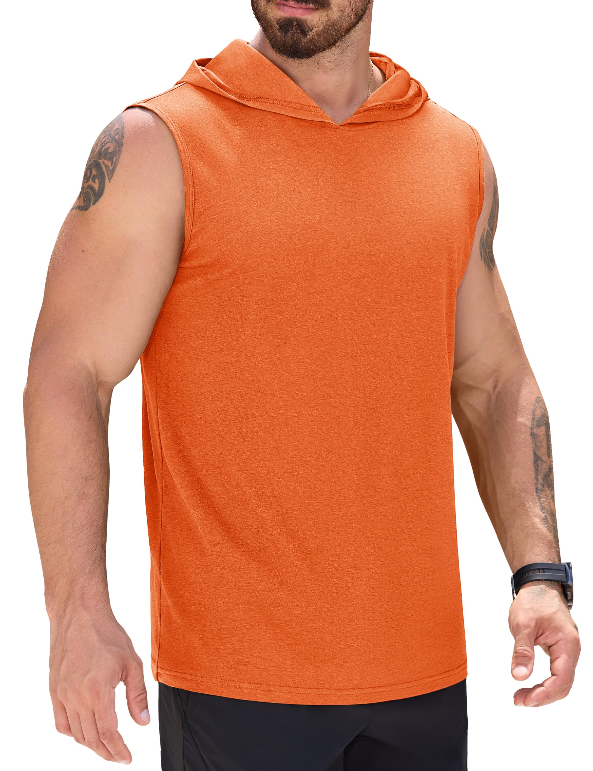 Camiseta Regata Masculina Com Capuz Upf 50+ Sem Mangas Laranja L