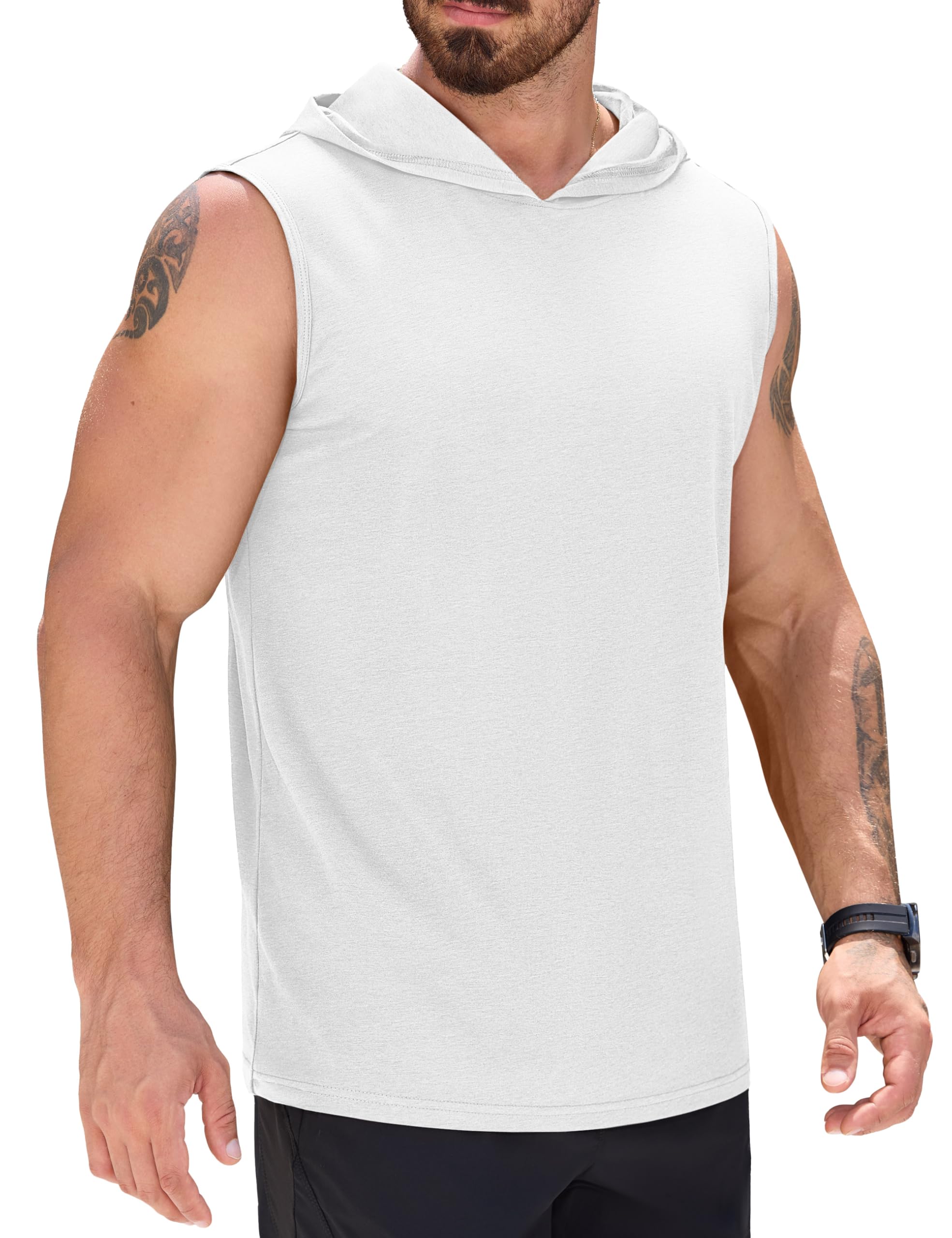 Camiseta Regata Masculina Com Capuz Upf 50+ Sem Mangas Branca S