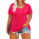 Camiseta Tiyomi Plus Size Rosa Choque De Manga Curta Para Mulheres 5gg
