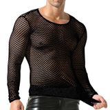 Camisa Fishnet Masculina Qiati De Malha Transparente De Manga Comprida