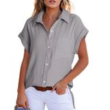 Camisa Feminina Elegante De Verão, Linho, Com Botões, Decote Em V, Cinza