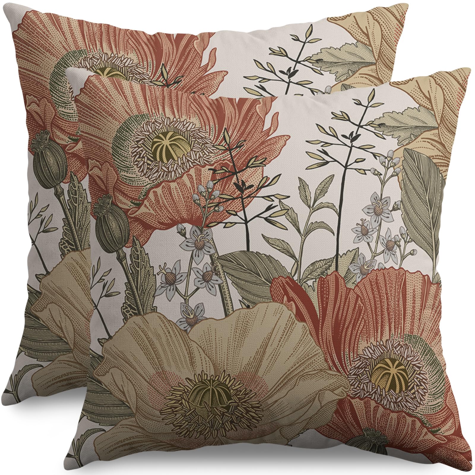Capas De Travesseiro Sivirary Vintage Floral 60x60cm, Conjunto De 2 Marrons