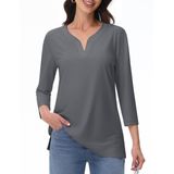 Camisa Túnica Yucolen Feminina De Manga 3/4 Com Decote Em V Cinza Escuro Tamanho M