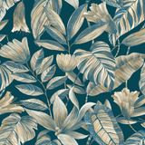 Papel De Parede Belize Folhagem Azul Bz3104