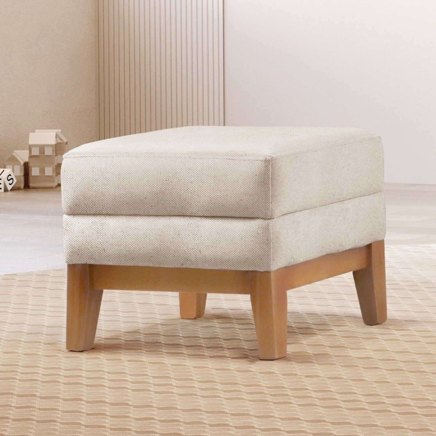 Puff Retangular Para Sala Áquila Linho Nude