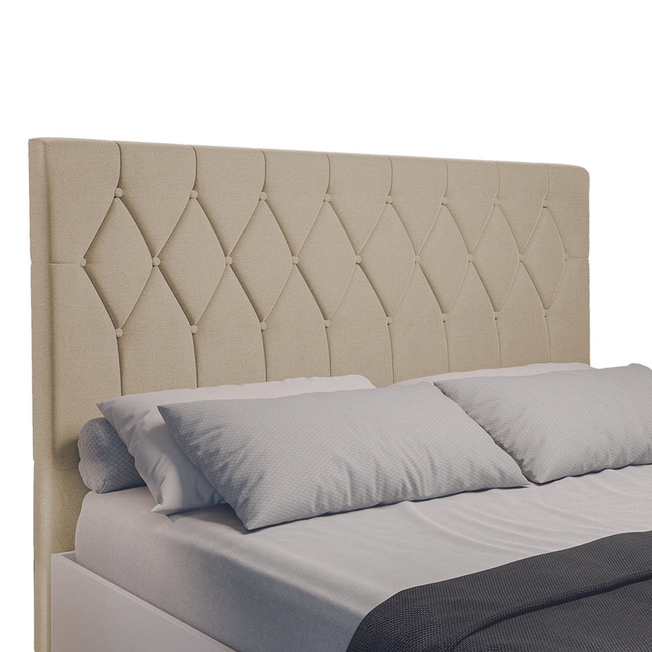 Cabeceira Estofada Para Cama Box Casal Miami de 1,40m Bege Suede Dobuê