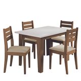 Conjunto Sala de Jantar Mesa Miami 1,20m 4 Cadeiras Dakar Cedro / Off White / Bege Dobuê