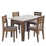 Conjunto Sala de Jantar Mesa Miami 1,20m 4 Cadeiras Dakar Cedro / Off White / Mascavo Dobuê