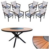 Conjunto De Mesa Jantar 1,80m Zurick Madeira Pétalas 8 Poltronas Amélia Tela Sling E Alumínio Branco