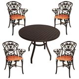 4 Cadeiras E Mesa Tampo Ripado Aluminio Para Cozinha Jantar Piscina Jardim Marrom