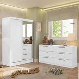 Kit Guarda-roupa Infantil Max 2 Portas De Correr Com Espelho + Cômoda Branco Madesa Branco