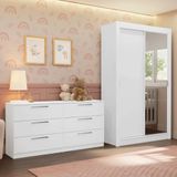 Kit Guarda-roupa Infantil Milano 2 Portas De Correr Com Espelho + Cômoda Branco Madesa Branco
