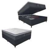 Cama Box Baú Casal Colchão Gazin Maximus Molas Ensacadas 138x188x65cm Cinza / Preto - Suporta até 120kg por Pessoa