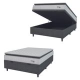 Cama Box Baú Colchão Casal Molas Ensacadas City Pillow Top 138x188x64cm Branco / Cinza Hellen - Suporta até 110kg por Pessoa