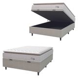 Cama Box Baú Colchão Casal Molas Ensacadas City Pillow Top 138x188x64cm Branco/Bege Hellen - Suporta até 110kg por pessoa