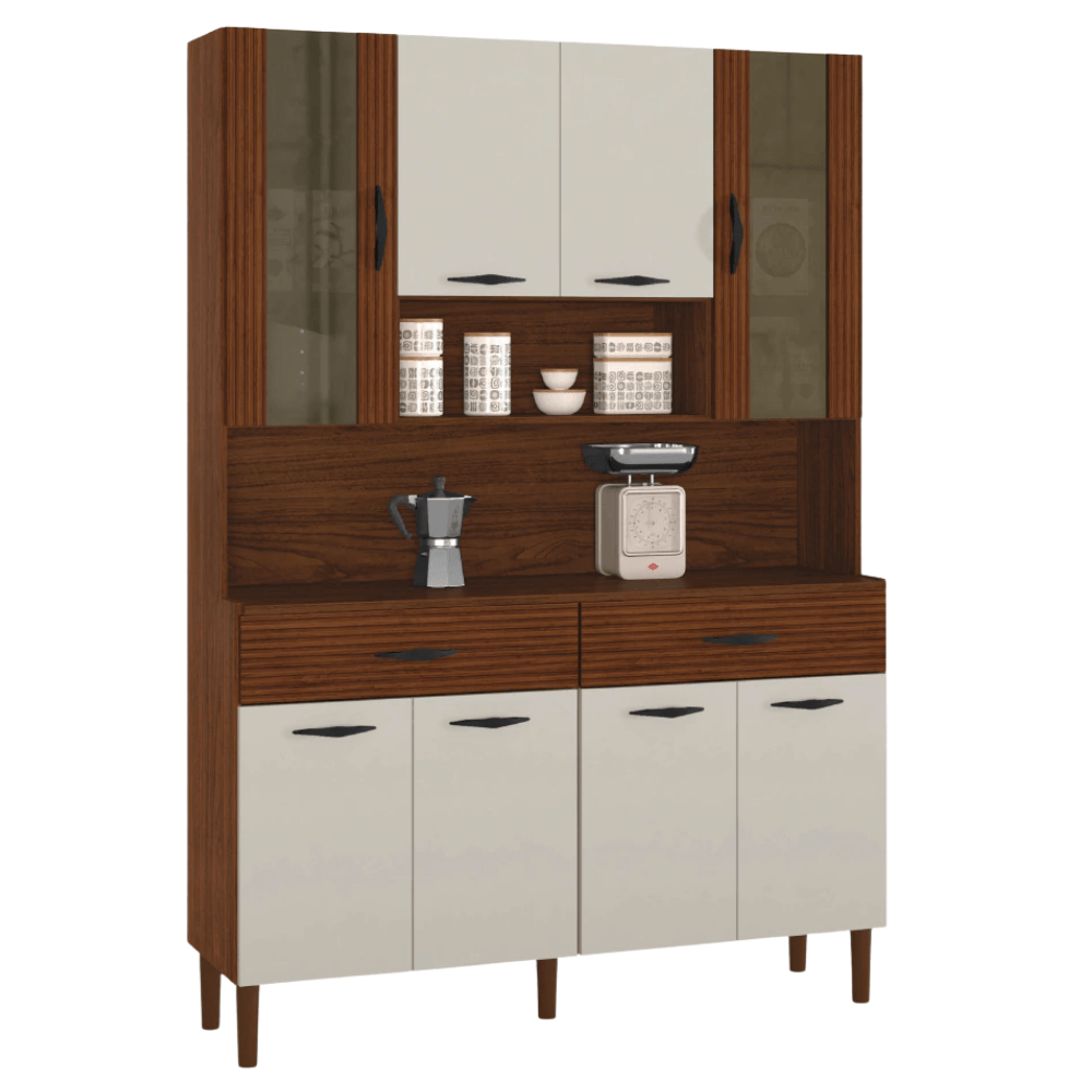 Armário de Cozinha Completa 8 Portas 2 Gaveta 1,20m Golden Nogueira / Off White Kit's Paraná