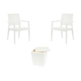 Kit 2 Cadeiras Com Braço Milano Rattan + Mesa Capri Branca