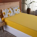 Jogo De Lençol Dallas Soft Casal 3 Peças Malha 100% Algodão - Amarelo Floral