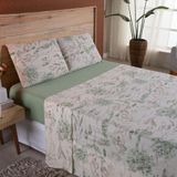 Jogo De Lençol Dallas Soft Casal 4 Peças Malha 100% Algodão - Verde Floral