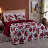 Edredom Queen Dallas Soft Malha 100% Algodão Dupla Face 01 Peça - Vermelho Floral