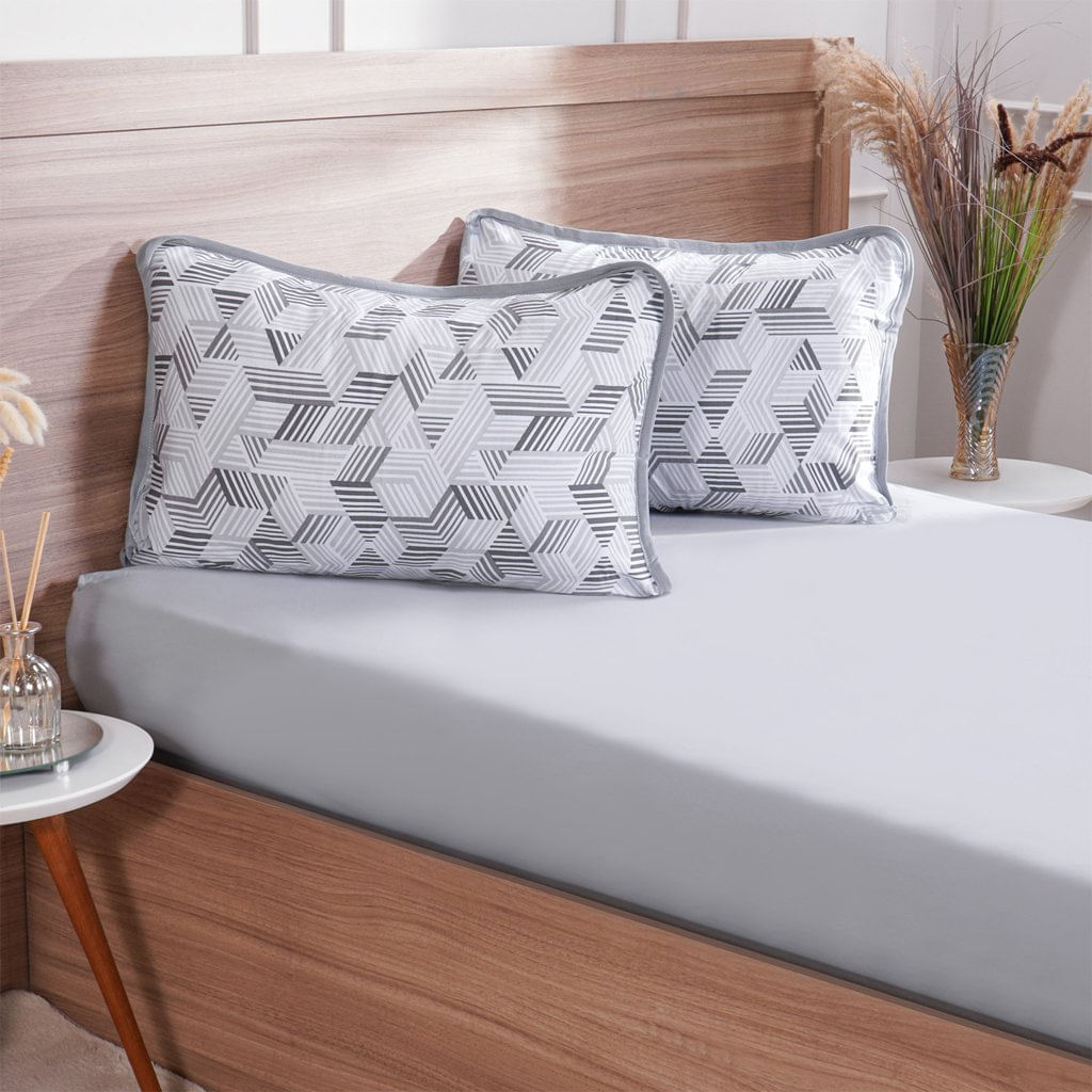 Jogo De Cama Casal 3 Pçs Malha Premium 145g/m² 100% Algodão 138x188x30cm Geometria
