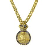 Cordão Friso 12mm + Pingente Cristo Azul - Banhado A Ouro