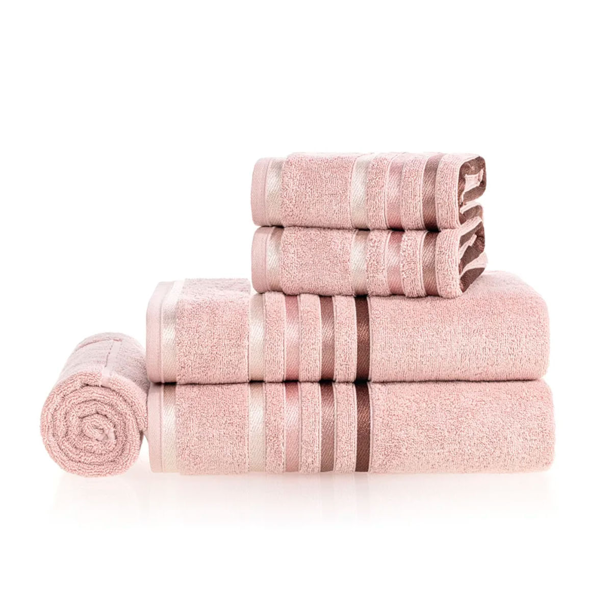 Jogo De Banho 5 Peças Fio Penteado Karsten Lumina Rosé Rosa Karsten