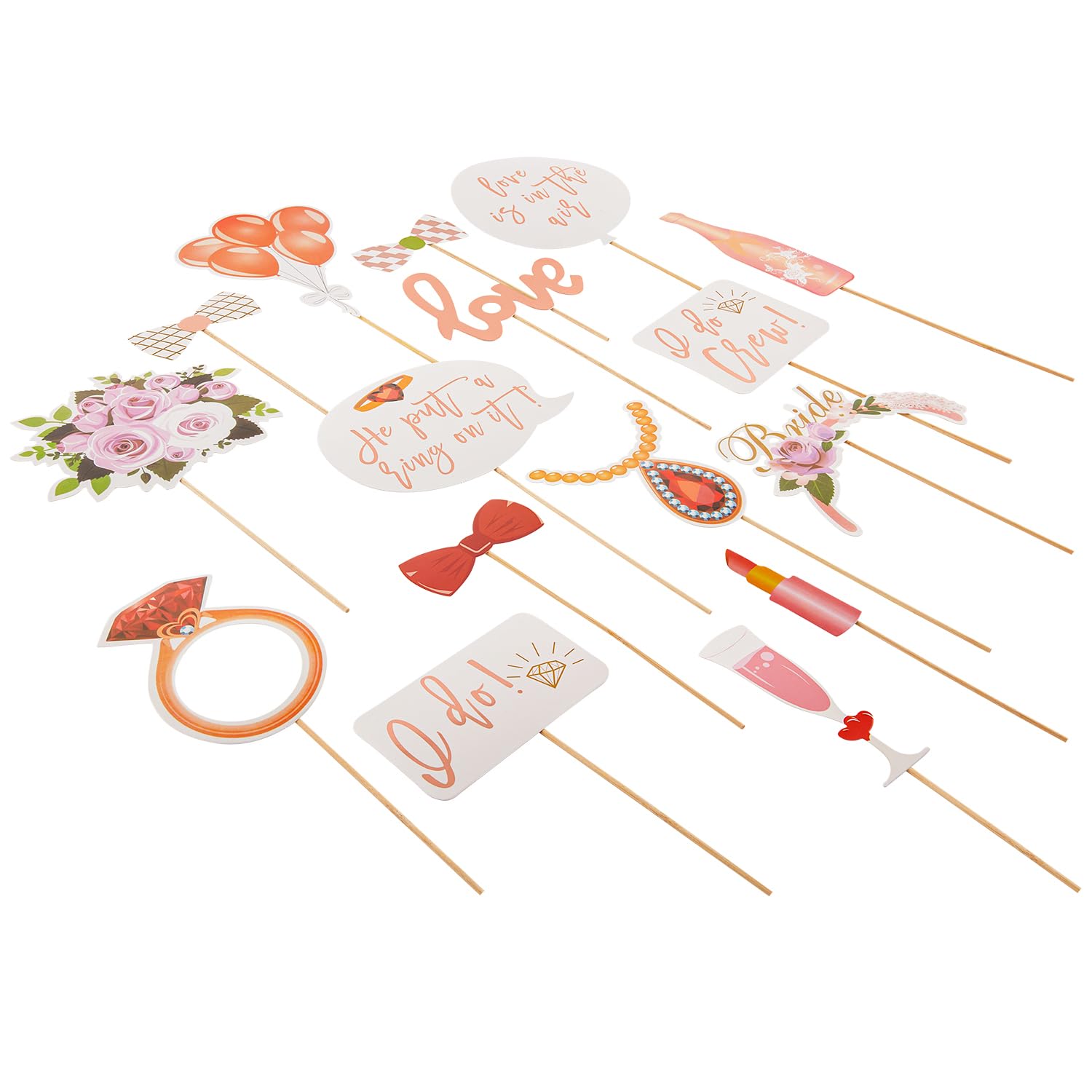 Photo Booth Props Zink 23 Peças Bridal Shower Em Ouro Rosa