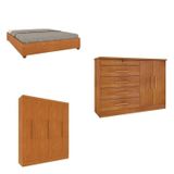 Quarto Casal Completo Guarda Roupa 6 Portas Munique, Cama Casal Monaco E Cômoda Istambul Espresso Mó Cinamomo