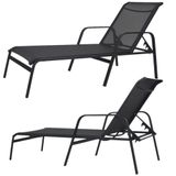 Kit 2 Cadeira Espreguiçadeira De Piscina Alumínio E Tela Sling Preto + Mesinha Preto
