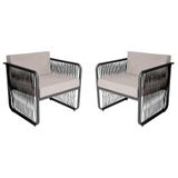 Conjunto 2 Poltronas Área Externa Corda Náutica Santiago Preto-branco