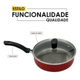Frigideira Vermelha 20cm Tampa Vidro Alumínio Antiaderente