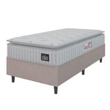 Cama Box Colchão Solteiro Espuma D45 Lazio Pillow Top 88x188x67cm Branco / Bege Hellen - Suporta até 120kg por Pessoa
