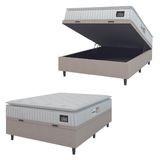 Cama Box Baú Colchão Casal Espuma D33 Vangogh Pillow Top 138x188x70cm Branco / Bege Hellen - Suporta até 120kg por Pessoa