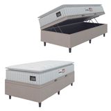 Cama Box Baú Colchão Solteiro Espuma D33 Vangogh Pillow Top 88x188x70cm Branco / Bege Hellen - Suporta até 120kg por Pessoa