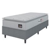 Cama Box Colchão Solteiro Espuma D33 Vangogh Pillow Top 88x188x67cm Branco / Cinza Hellen - Suporta até 120kg por Pessoa