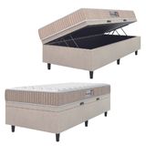 Cama Box Baú Colchão Solteiro Espuma D33 New Millenium 88x188x60cm Branco / Bege Hellen - Suporta até 120kg por Pessoa