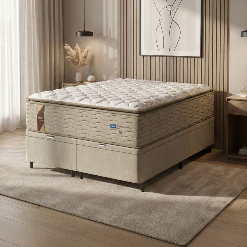 Cama Box Baú Colchão Casal Queen Probel Molas Guarda Costas Max Pillow Top 158x198x81cm - imagem 2