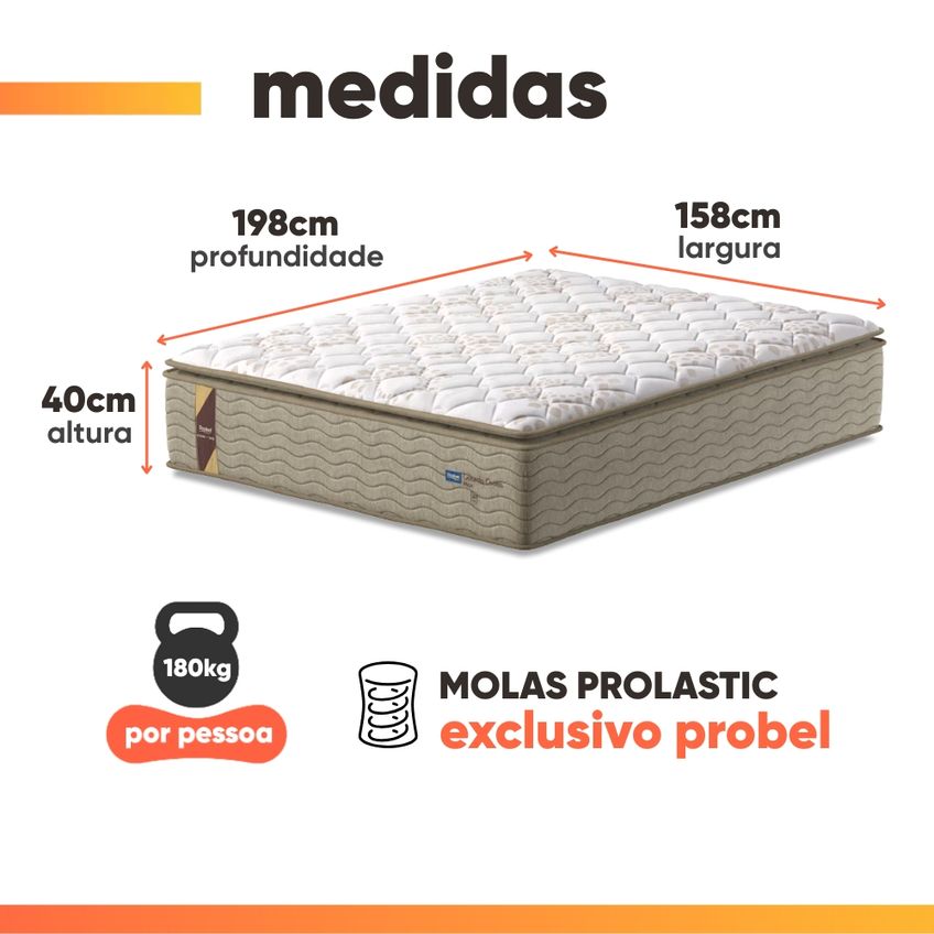 Cama Box Baú Colchão Casal Queen Probel Molas Guarda Costas Max Pillow Top 158x198x81cm - imagem 4