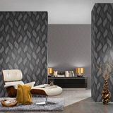 Papel De Parede Fusion Folhas E Listra Cinza Escuro - Rolo 10m X 0,53m