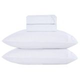 Jogo Cama Lençol Casa Scarpa Merit Queen Bordado Coroa De Louros Percal 300 Fios 4 Peças - Branco