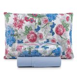 Jogo Cama Lençol Casa Scarpa Sonnet Solteiro Malha Estampada Algodão 3 Peças - Floral - Azul Claro
