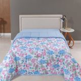 Edredom Cobertor Casa Scarpa Sonnet Solteiro Malha Estampada Dupla Face Algodão - Floral - Azul Turquesa